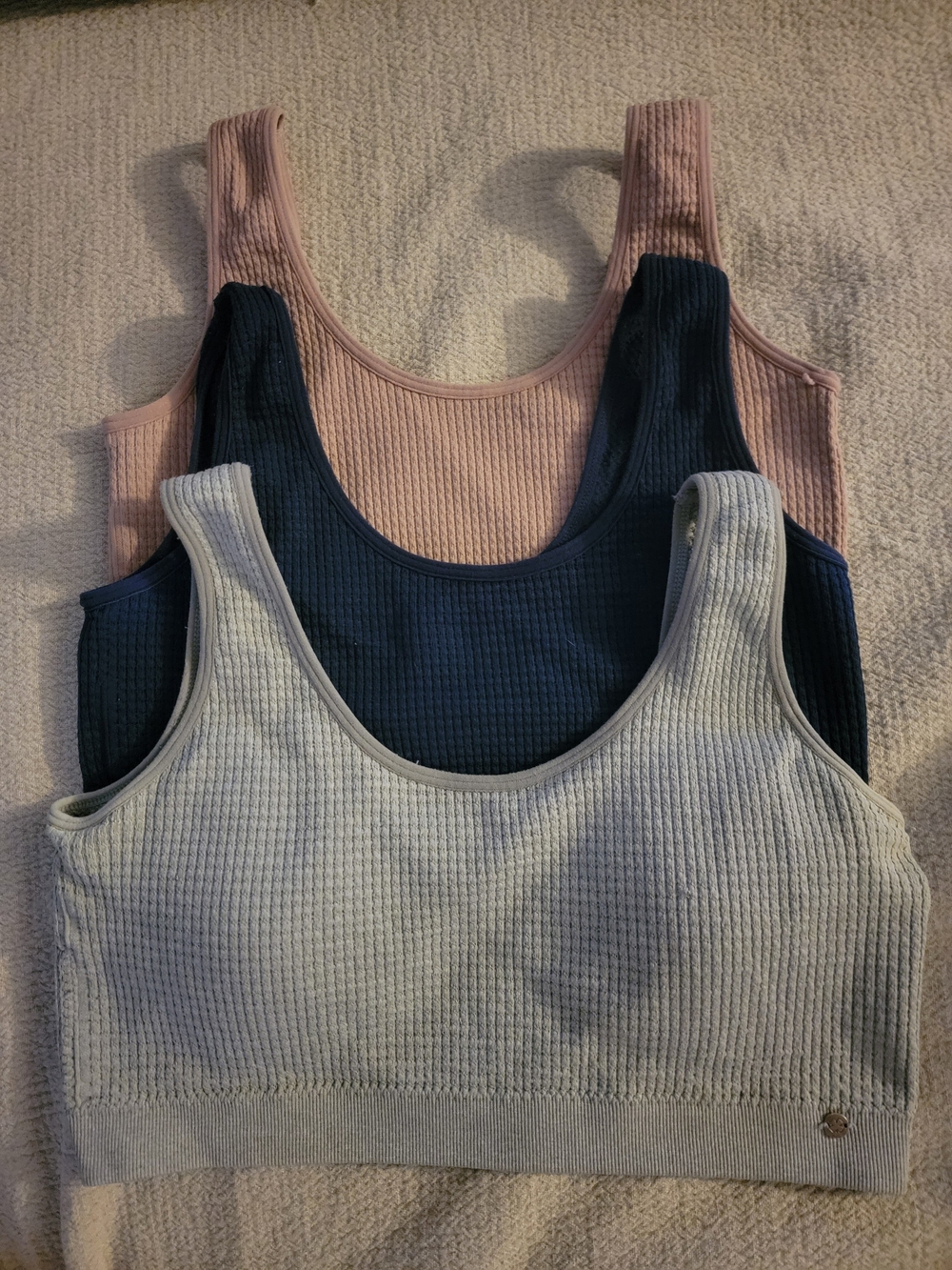 Lucky Brand 3 Scoop Neck Bralettes, Mauve, Gray, And Navy- XL